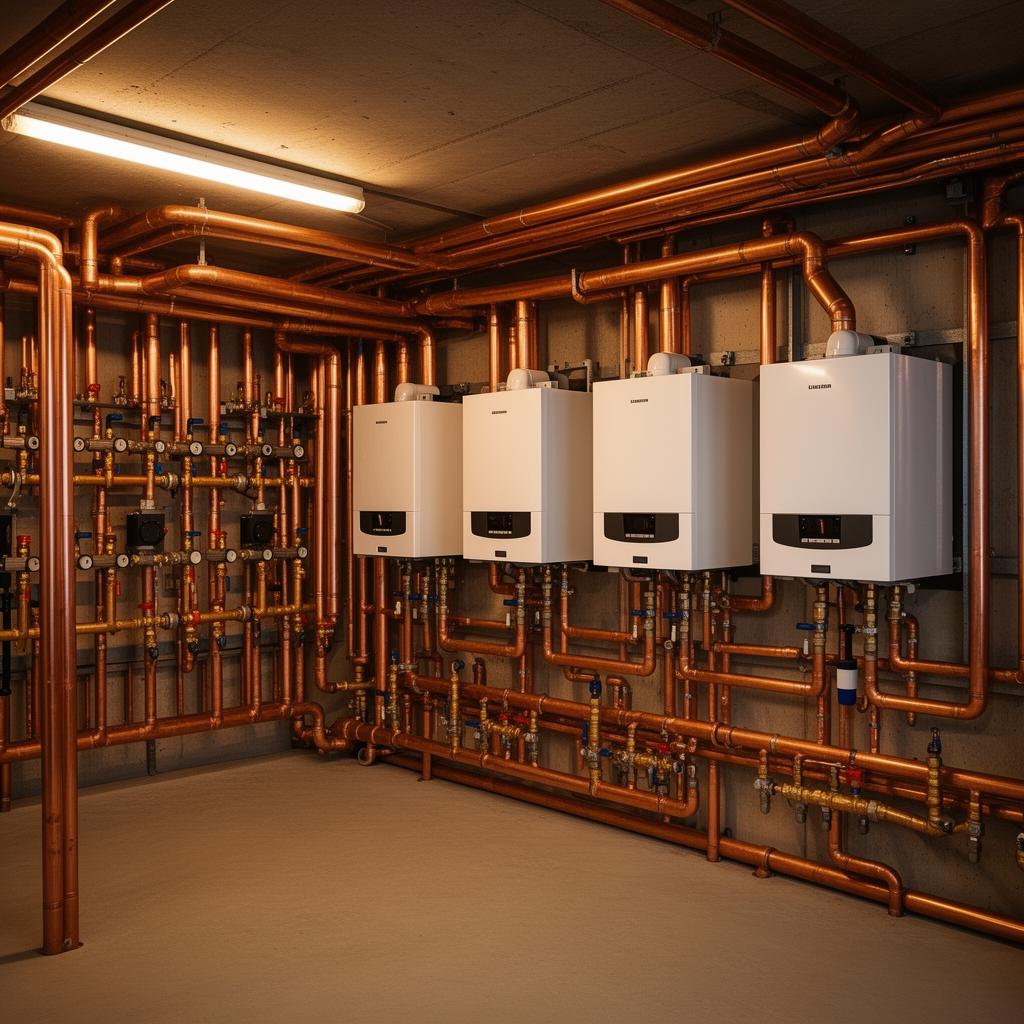 Slava Homan working in a hydronic mechanical room